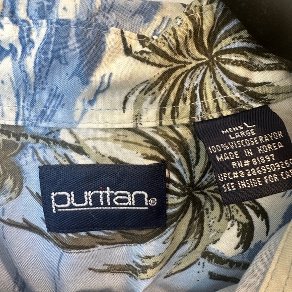 Puritan Men’s Blue Button Down Shirt Palm Trees Size Large - Picture 5 of 5